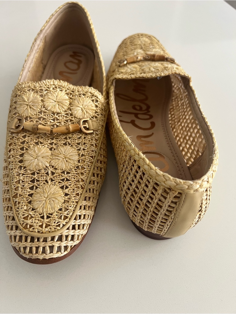 Sam Edelman Natural Raffia Floral Bit Loafers - Picture 2 of 8